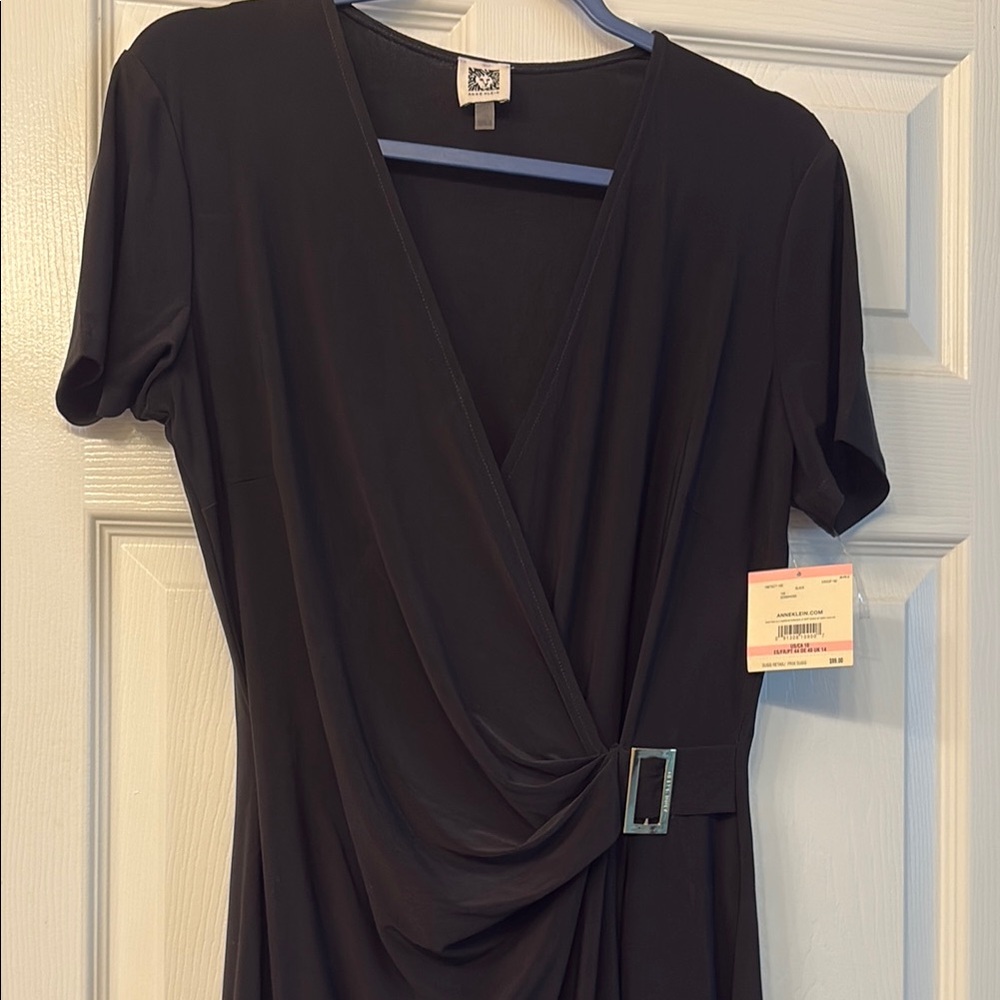 Anne Klein Black wrap Dress with Gold Buckle
